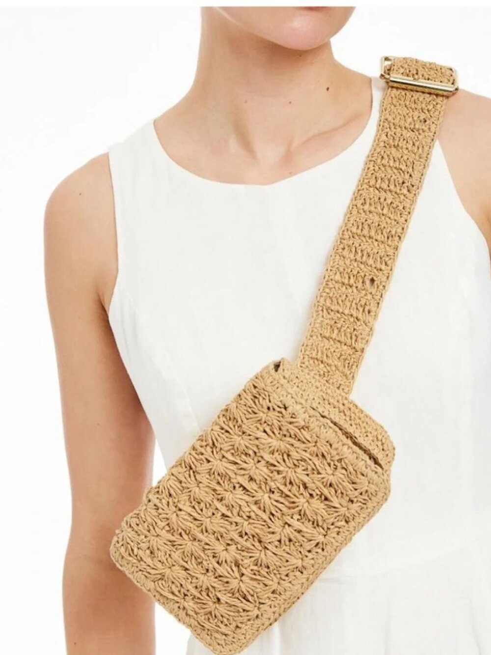 NWT Womens Mark & Graham Beige Antibes Raffia Hand Woven Fanny Pack Belt Bag